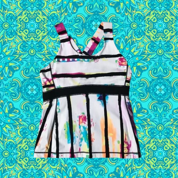 🌞😎 🌈NEW POST!!! Cute Lululemon white tank with black stripes & fun colours - Picture 4 of 8